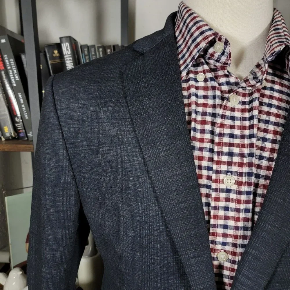 Joseph Abboud Men's Sport Coat‎ Blazer Two Button Navy Blue Plaid Slim Fit XLT